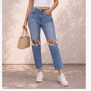 American Eagle Super High Rise Ankle Straight Stretch Jeans Size 6R Distressed